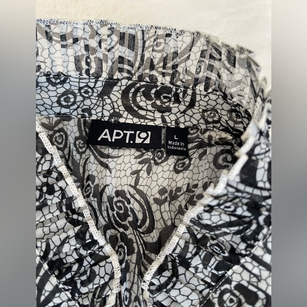 Semi sheer Black and White floral  Button-Up Blouse